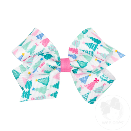 Wee Ones King Pink Christmas Print Grosgrain Hair Bow - Persnickety Shop