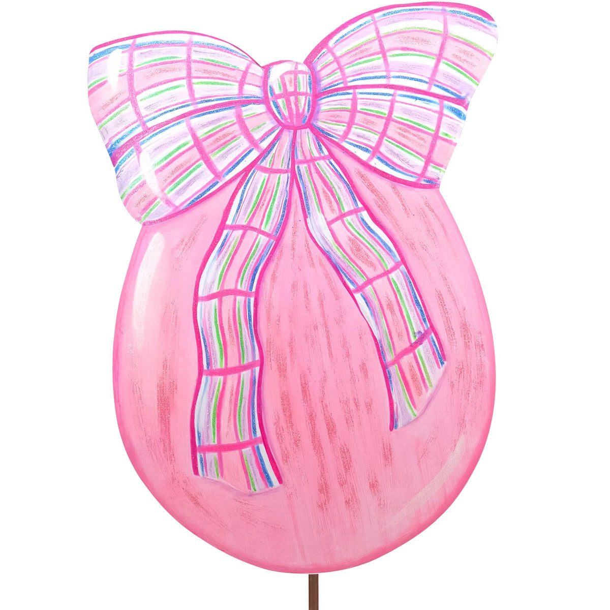 The Round Top Collection Pink Egg With Plaid Bow Yard - Persnickety Shop