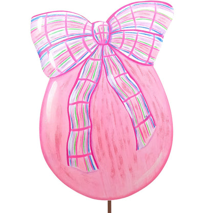 The Round Top Collection Pink Egg With Plaid Bow Yard - Persnickety Shop