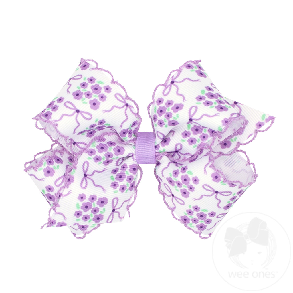 Wee Ones Medium Moonstitch Hair Bow in Light Orchid Bow and Flower Print - Persnickety Shop
