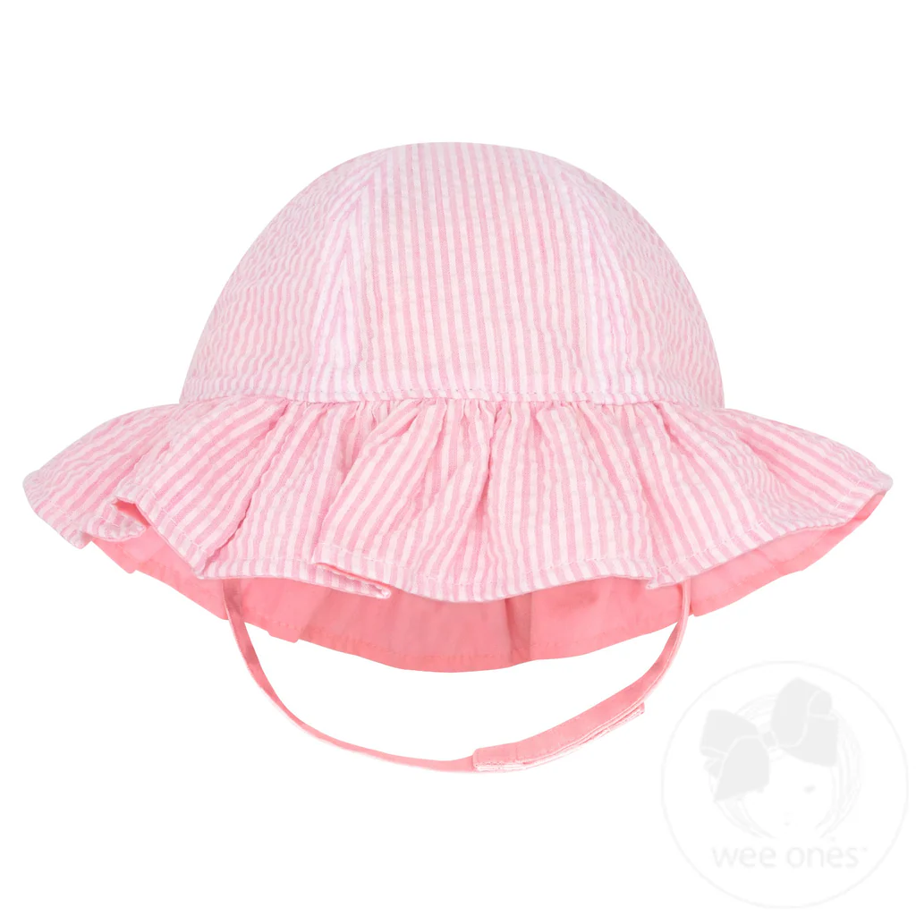 Wee Ones Reversible Girls Seersucker Ruffle Brim Hat - Persnickety Shop