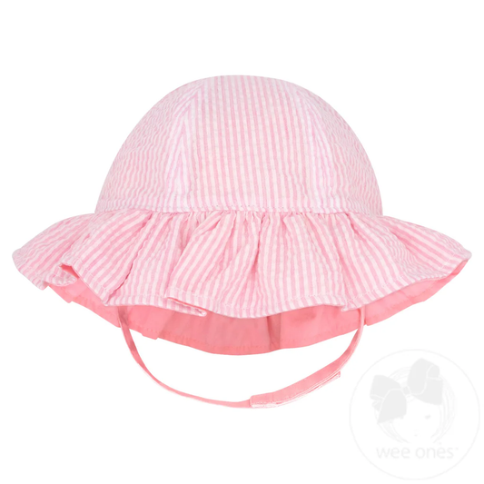 Wee Ones Reversible Girls Seersucker Ruffle Brim Hat - Persnickety Shop