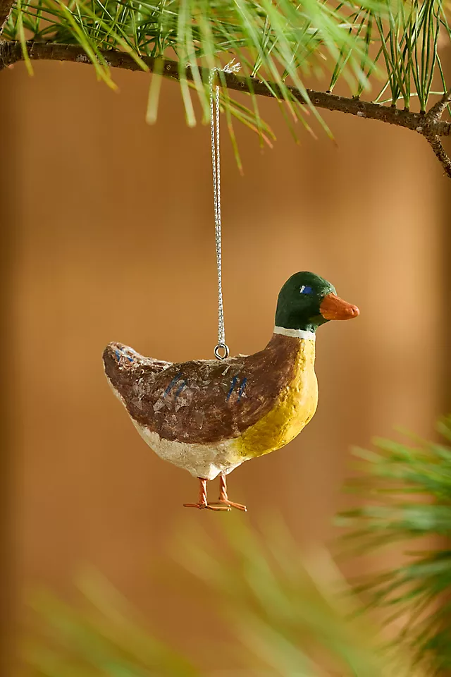 Handcrafted Paper Mache Duck Ornament with Iron Accents, Multicolor