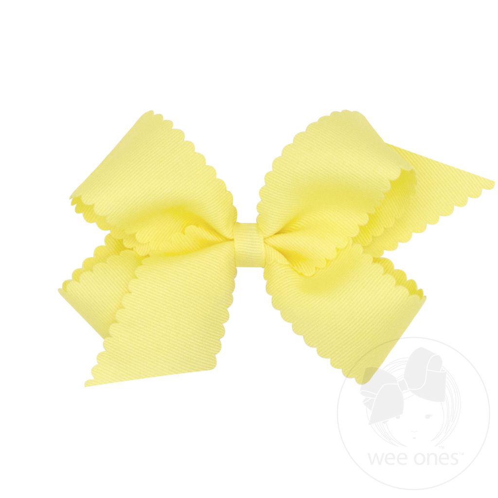 Wee Ones Medium Light Yellow Grosgrain Hair Bow with Scalloped Edge - Persnickety Shop