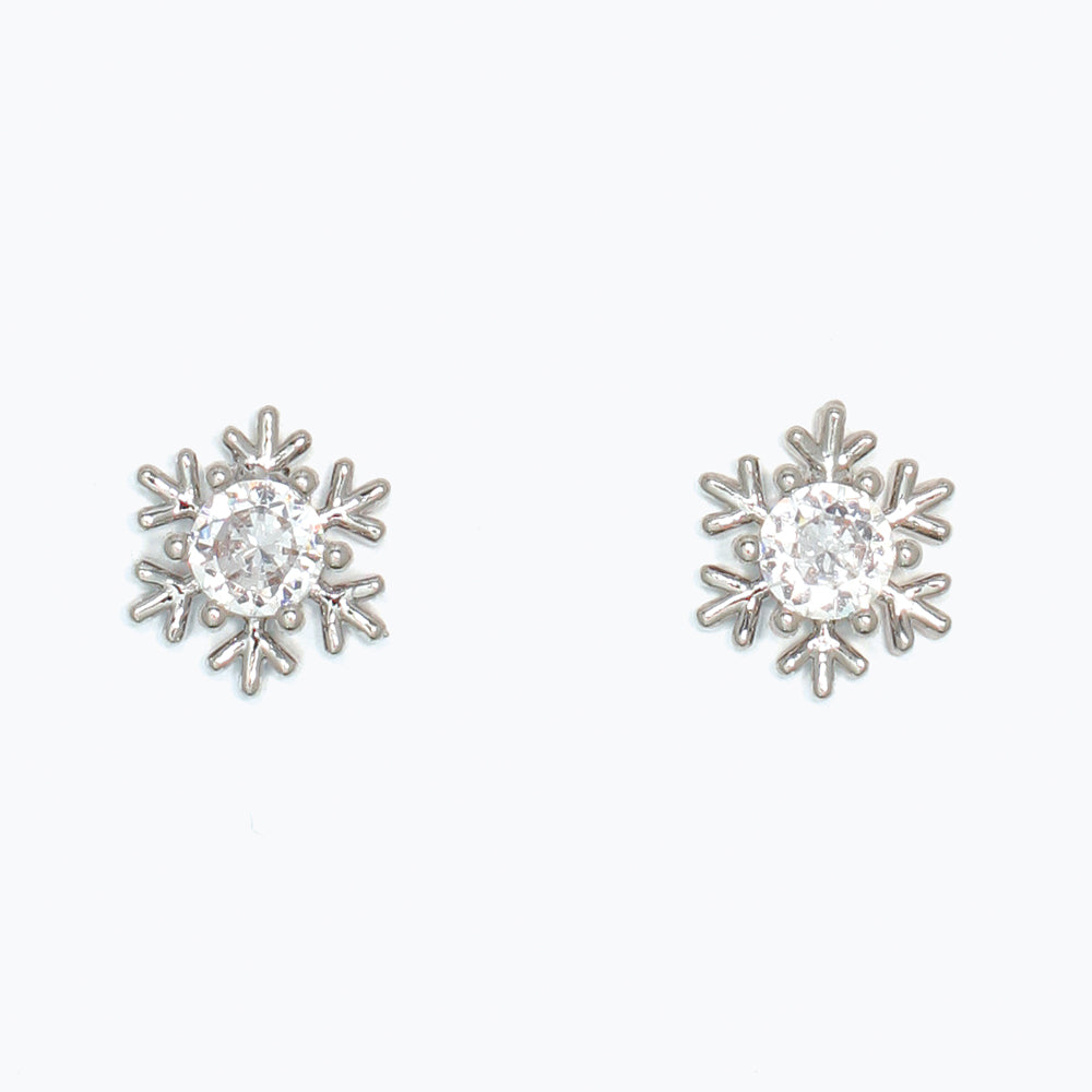 Earrings-Silver Snowflake with CZs