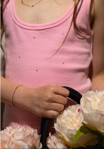 Stella Studded Pastel Pink With Rhinestones Ribbed Top - Persnickety Shop