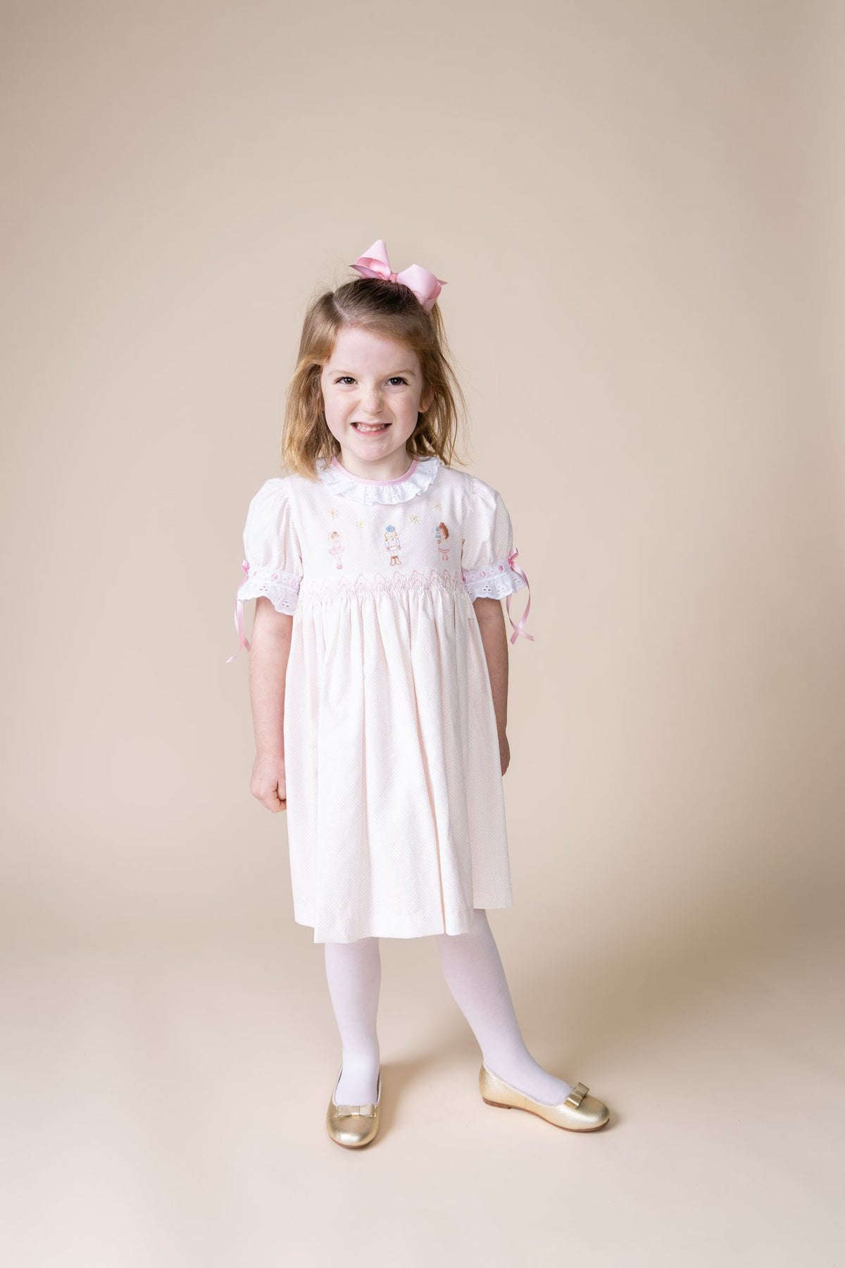 Percy and Tyne CLARA DRESS - PINK BITTY DOT CORDUROY W/ NUTCRACKER EMBROIDERIES