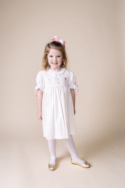 Percy and Tyne CLARA DRESS - PINK BITTY DOT CORDUROY W/ NUTCRACKER EMBROIDERIES