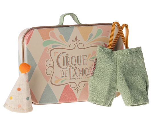 Maileg NEW Clown clothes in suitcase, Little brother mouse