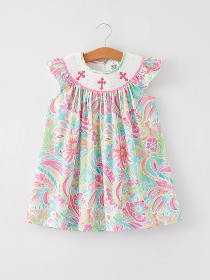 Rylee Faith Easter Cross Smocking Embroidery Dress - Persnickety Shop