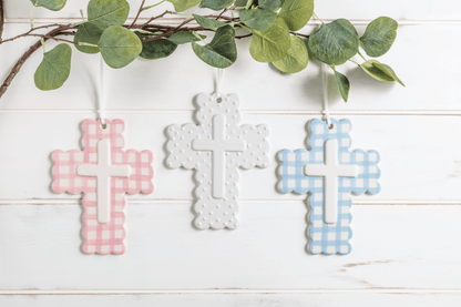 BLUE CERAMIC GINGHAM CROSS - Persnickety Shop