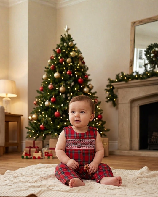 Lil Cactus Red and Green Christmas Plaid Smocked Jon Jon
