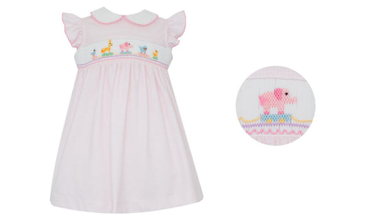 Petit Bebe Smocked TOY PARADE GIRL´S - Pink knit gingham sleeveless dress - Persnickety Shop