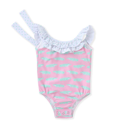 Swoon Pink Gator and polka Dot Ruffle Swimsuit - Persnickety Shop