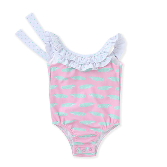 Swoon Pink Gator and polka Dot Ruffle Swimsuit - Persnickety Shop