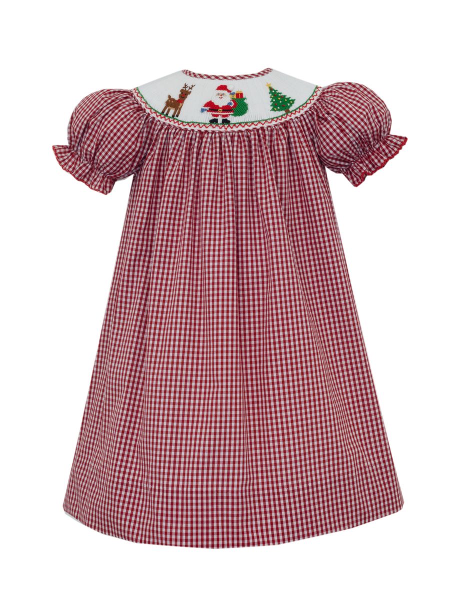 Anavini  *PRE-ORDER * SANTA GIRL´S - Red gingham bishop w/ insert S/S