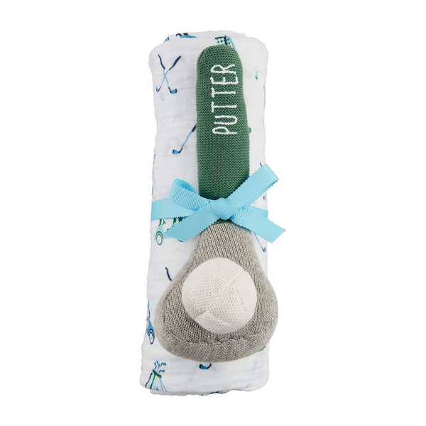 BOY GOLF SWADDLE AND RATTLE SET