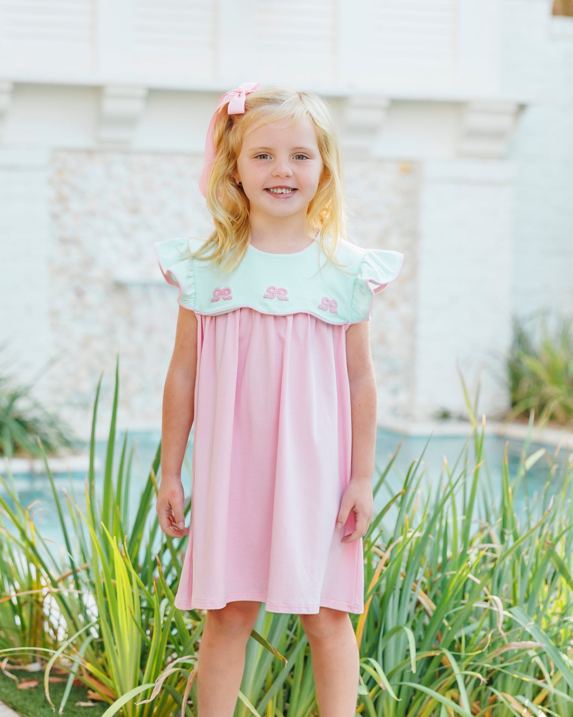 JellybeanFrench Knot Bow Scallop Dress - Persnickety Shop