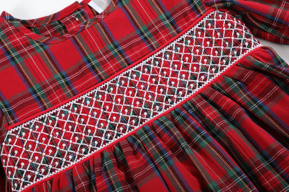 Lil Cactus *Pre-Order* Red and Green Christmas Plaid Smocked Dress