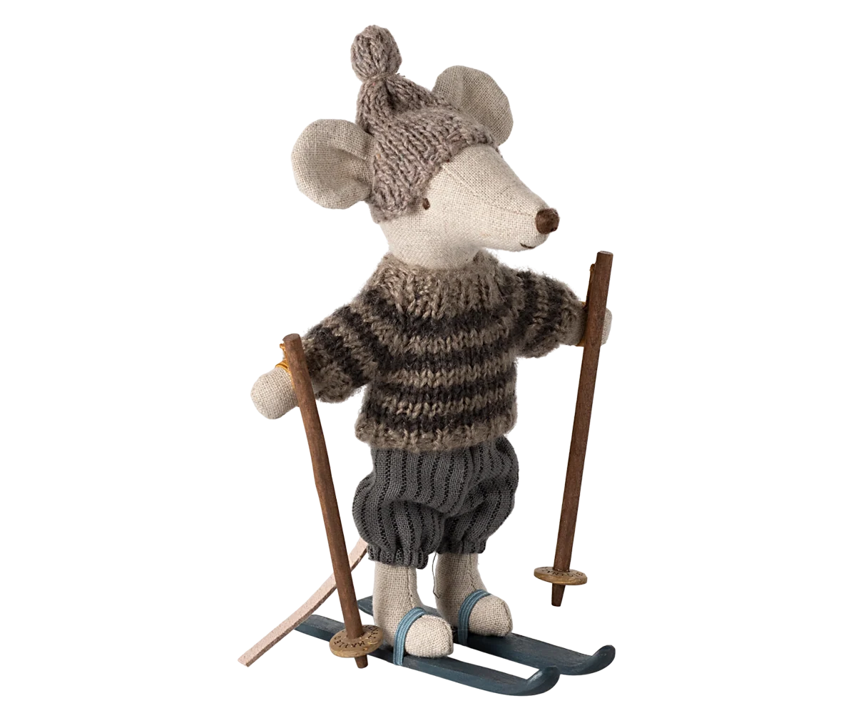 Maileg  Winter mouse with ski set, Big brother - Grey 4211