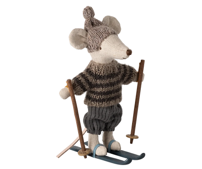 Maileg  Winter mouse with ski set, Big brother - Grey 4211