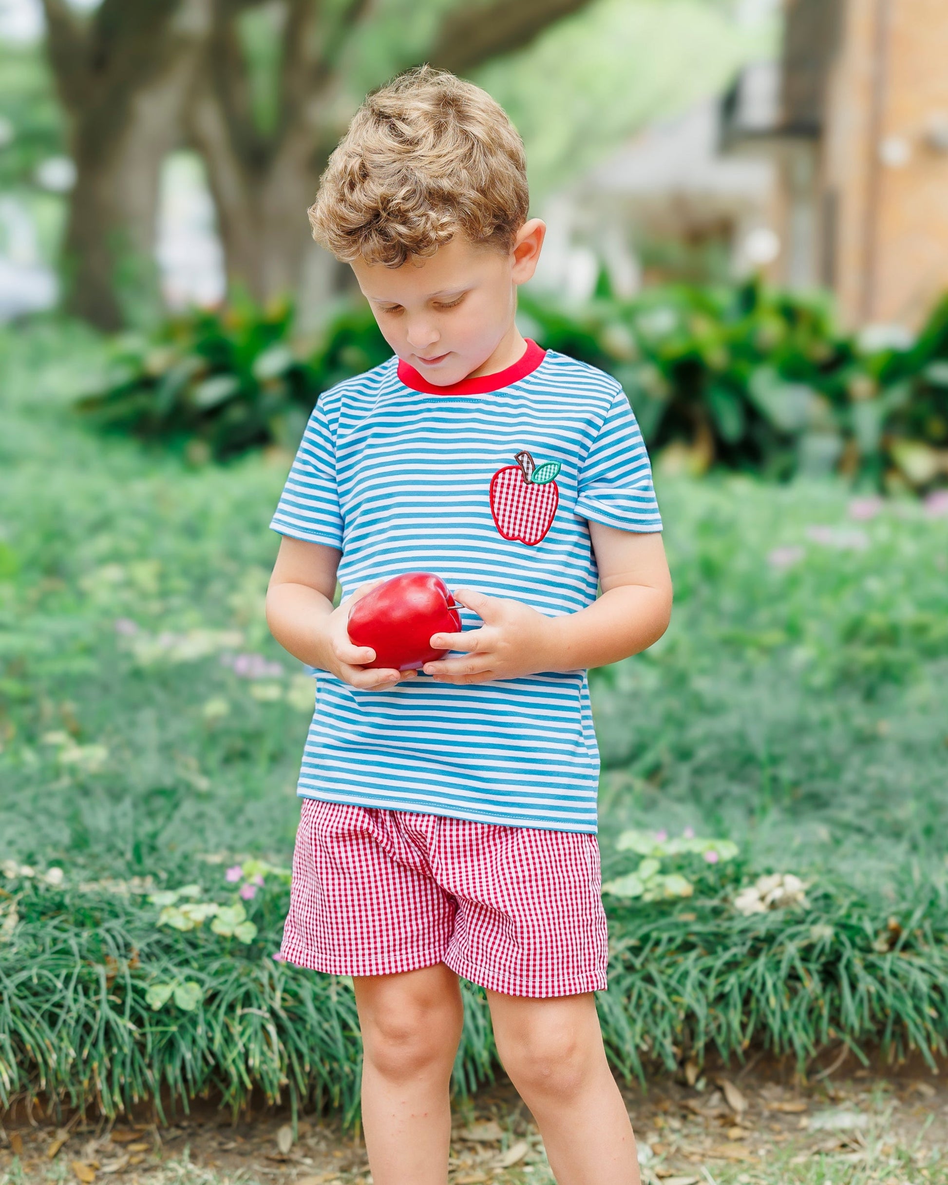 Apple Pocket Applique Short Set - Persnickety Shop