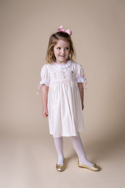 Percy and Tyne CLARA DRESS - PINK BITTY DOT CORDUROY W/ NUTCRACKER EMBROIDERIES