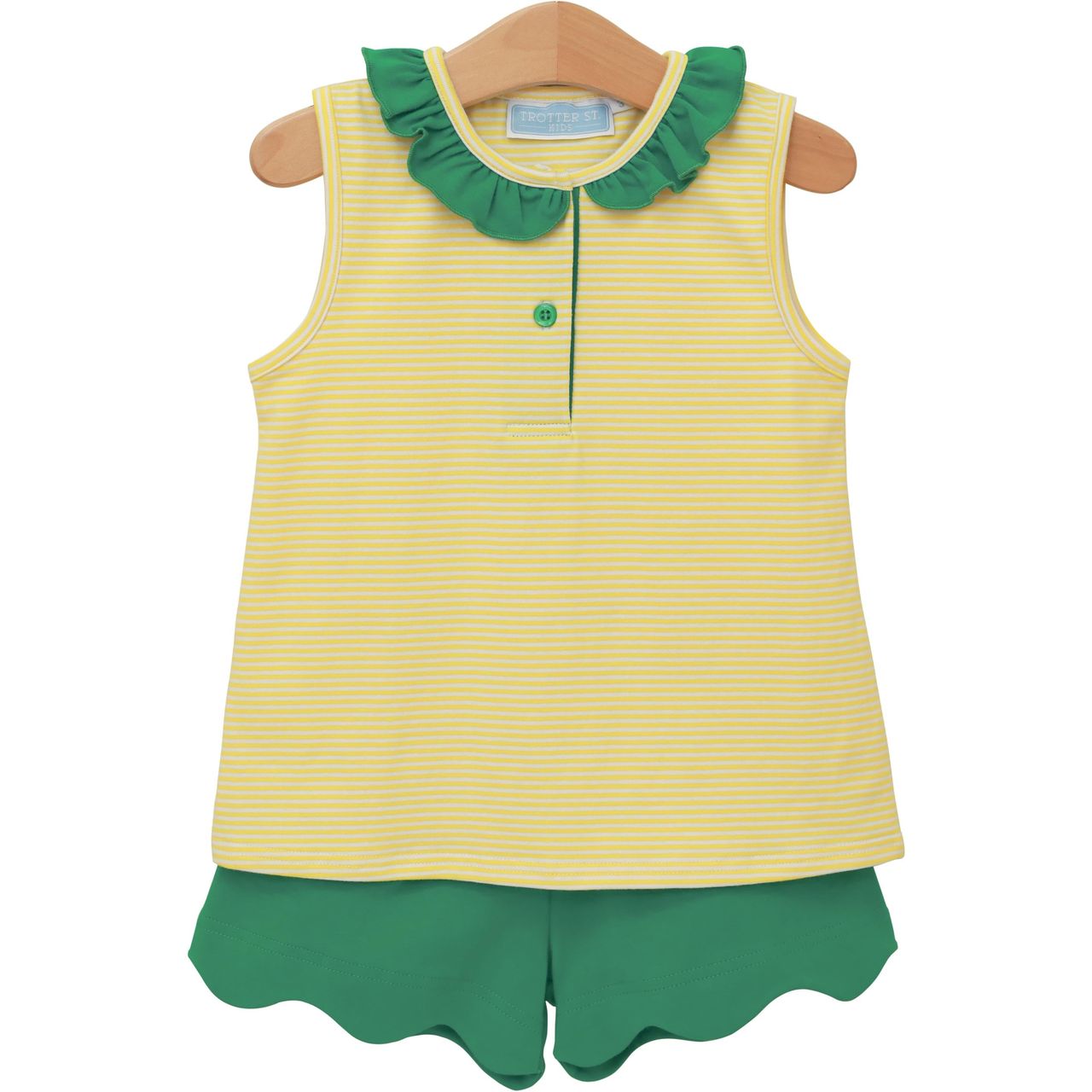 Trotter Street Kids Girls Nora Short Set- Yellow Stripe/Green - Persnickety Shop