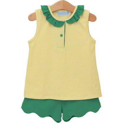 Trotter Street Kids Girls Nora Short Set- Yellow Stripe/Green - Persnickety Shop