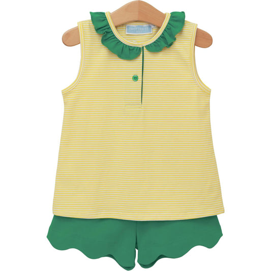 Trotter Street Kids Girls Nora Short Set- Yellow Stripe/Green - Persnickety Shop