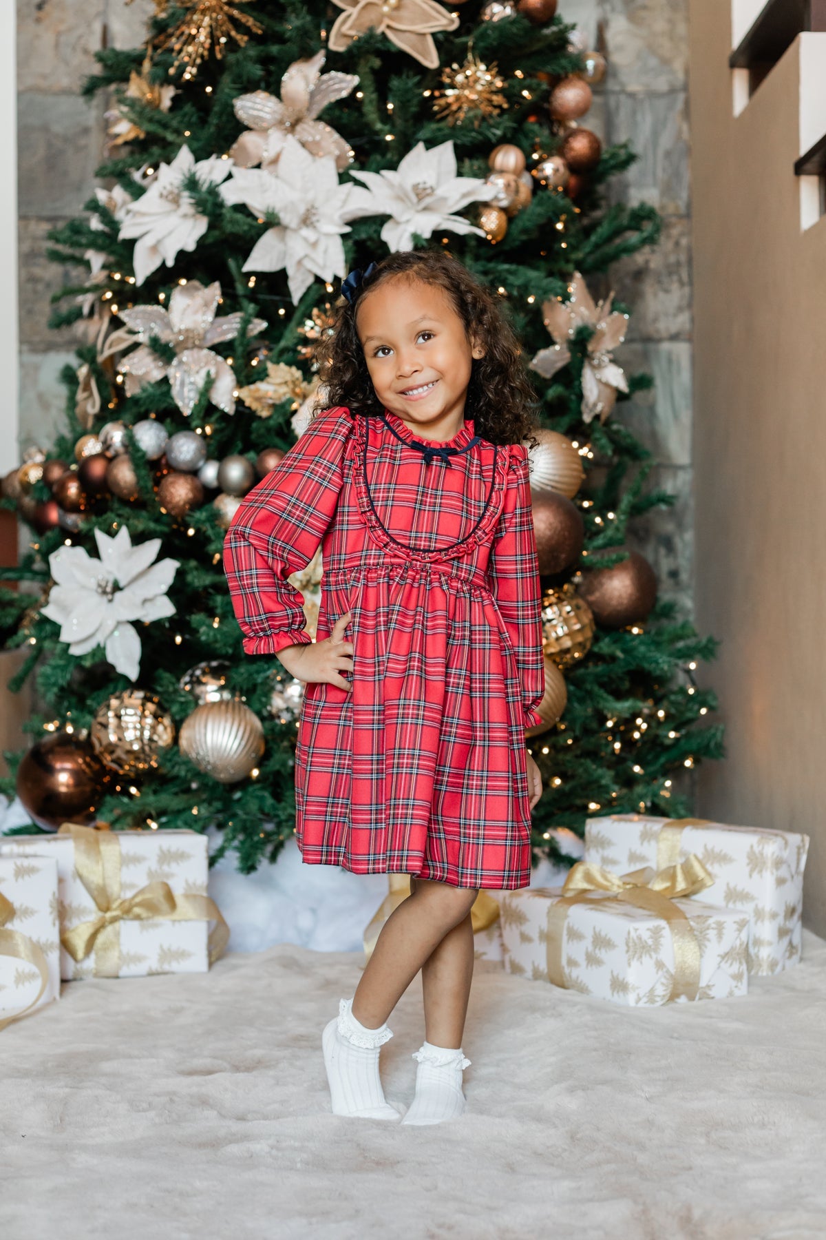 PREORDER Zuccini ROYAL RED ANGIE DRESS LS, ROYAL RED PLAID