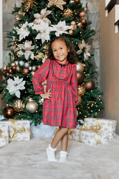 PREORDER Zuccini ROYAL RED ANGIE DRESS LS, ROYAL RED PLAID