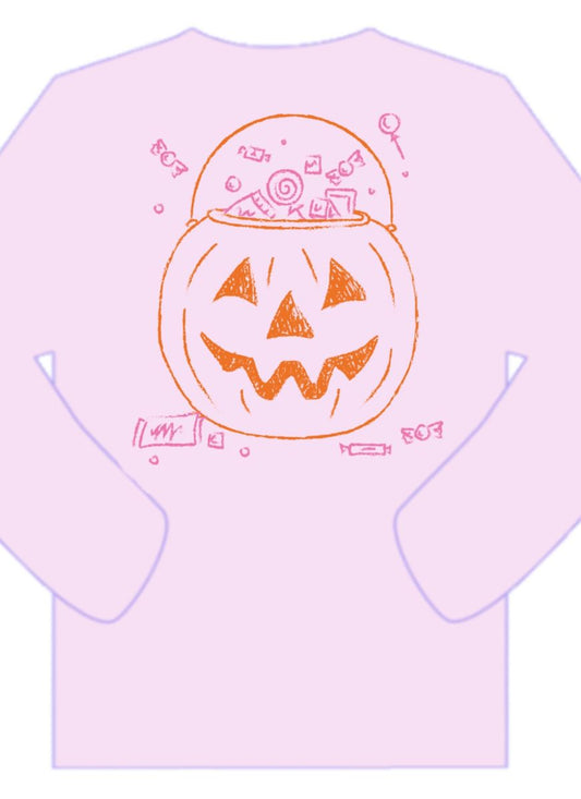 Mustard & Ketchup Kids LS Pink Pumpkin Candy Bucket T-Shirt - Persnickety Shop