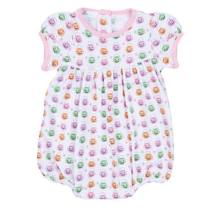 Magnolia Baby Girls Pink Pumpkin Party Print Short Sleeve Bubble Pink