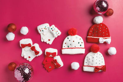 RED GLITZY CHRISTMAS BOW GLOVES
