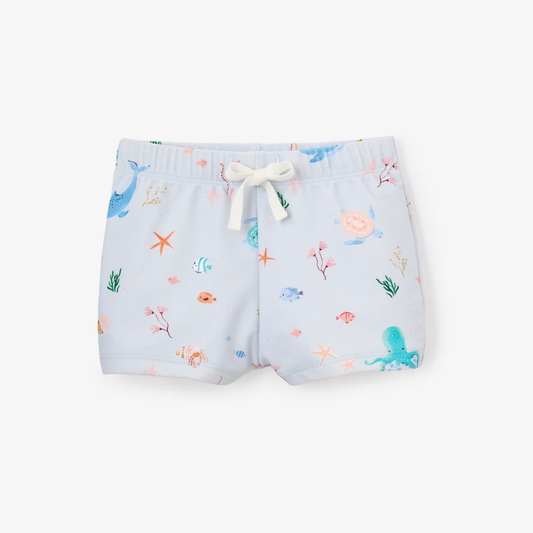 PALE BLUE OCEAN ADVENTURE BABY SWIM SHORTS