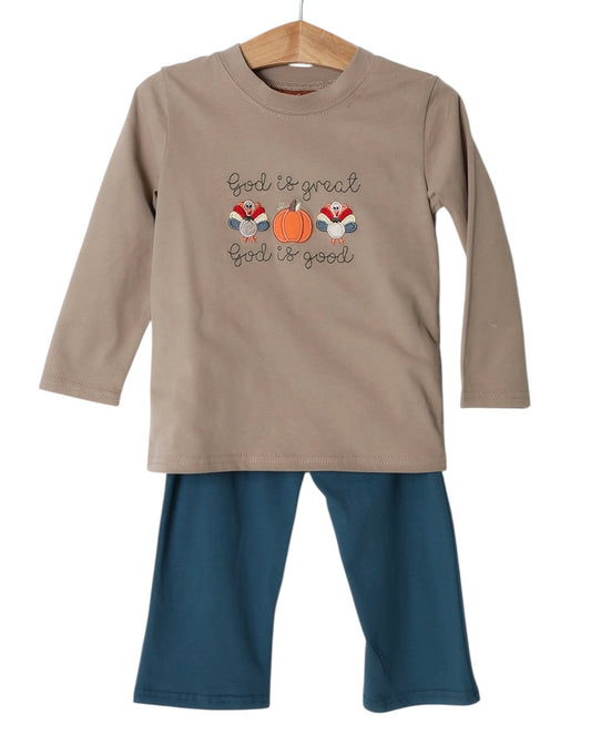 Millie Jay God Is Great Appliqué Boys Pant Set