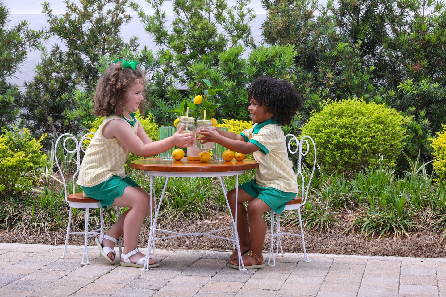 Trotter Street Kids Archie Short Set- Yellow Stripe/Green - Persnickety Shop