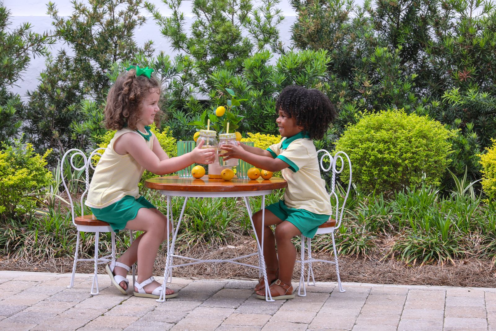 Trotter Street Kids Archie Short Set- Yellow Stripe/Green - Persnickety Shop