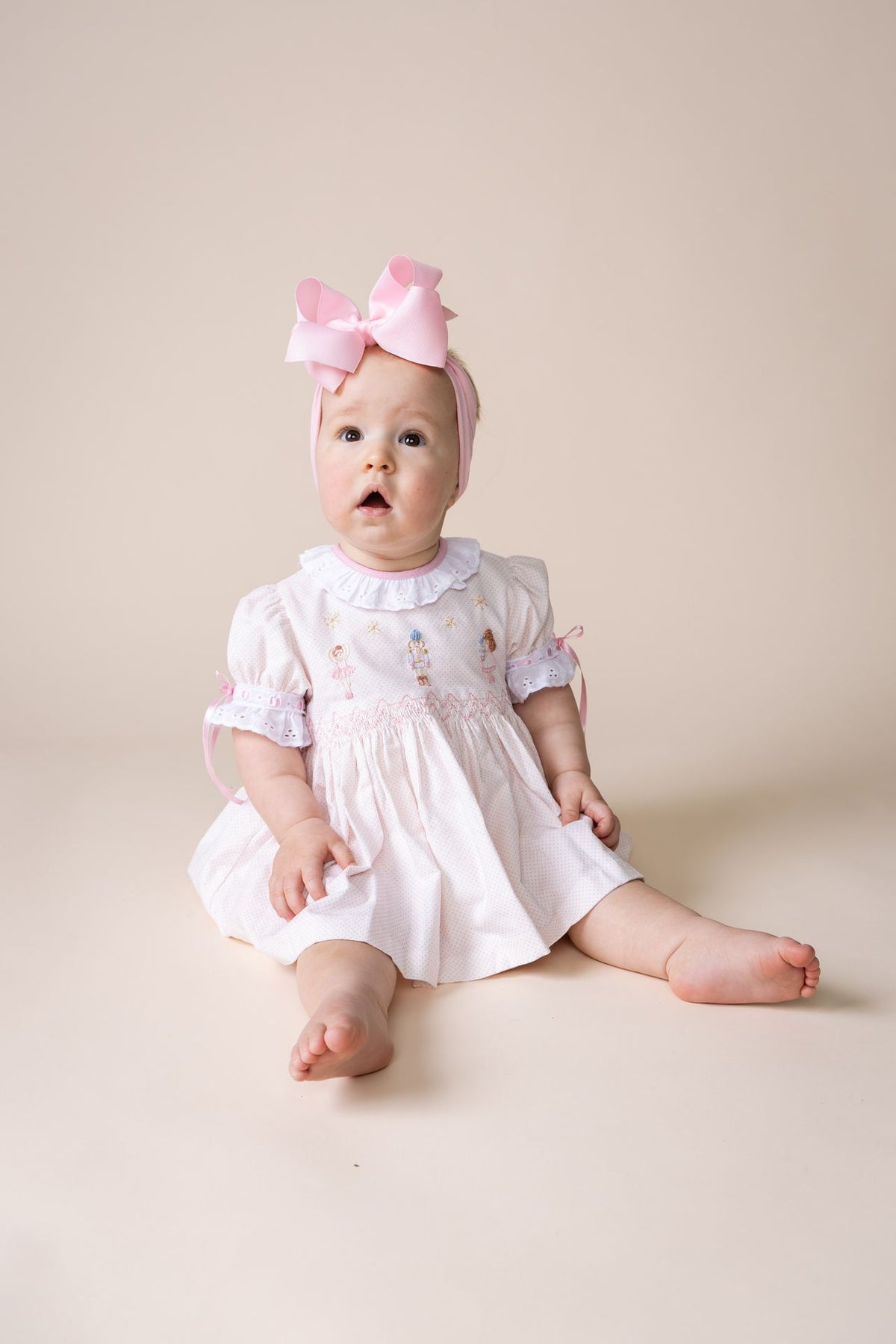 Percy and Tyne CLARA BLOOMER SET - PINK BITTY DOT CORDUROY W/ NUTCRACKER EMBROIDERY