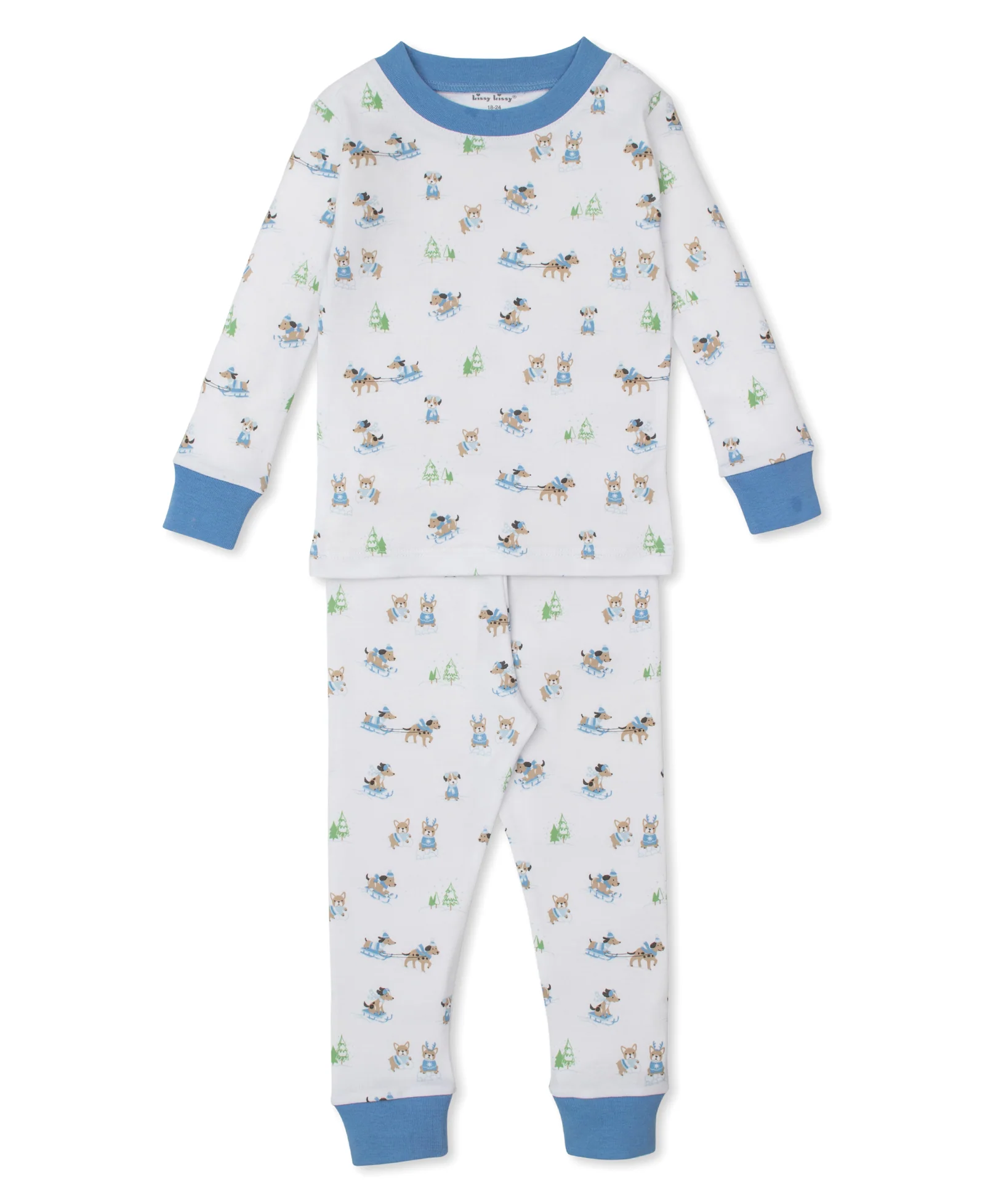 Kissy Kissy Christmas Puppy's Sleigh Riding Fun Blue Pajama Set - Persnickety Shop
