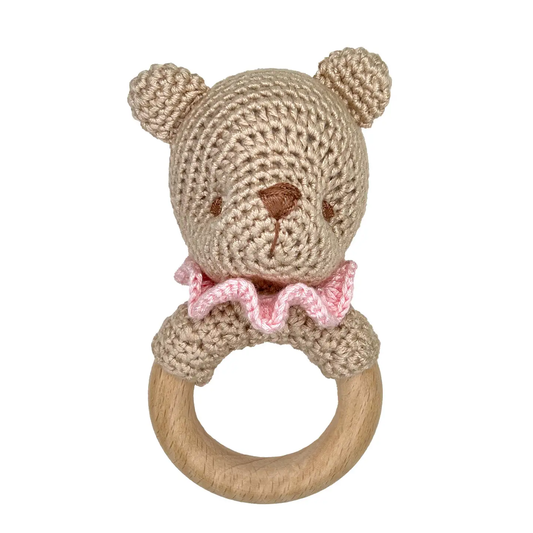 Bear Bamboo Crochet Woodring Rattle - Persnickety Shop