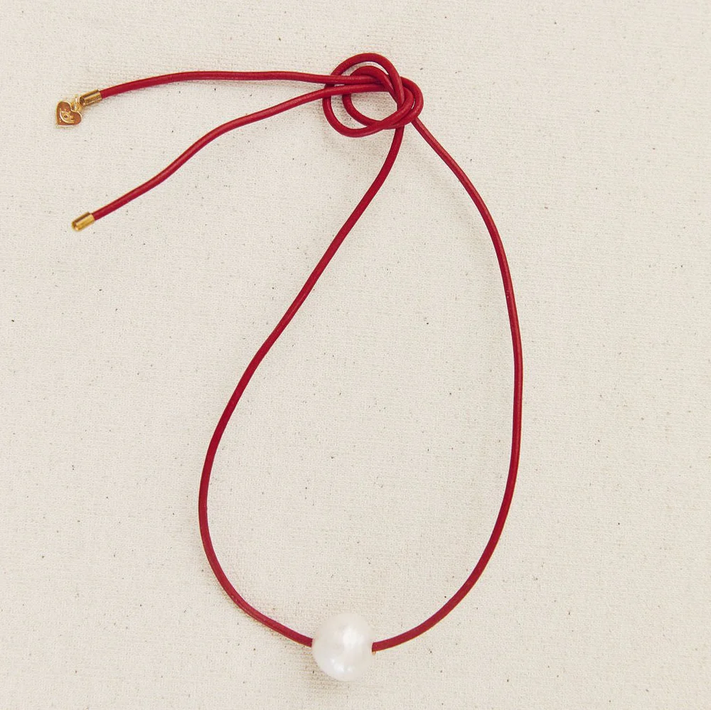 Cherry Red  Pearl Cord Necklace - Persnickety Shop