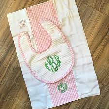 3 Marthas Drooler Bib & Burp Set: Small Pink Check