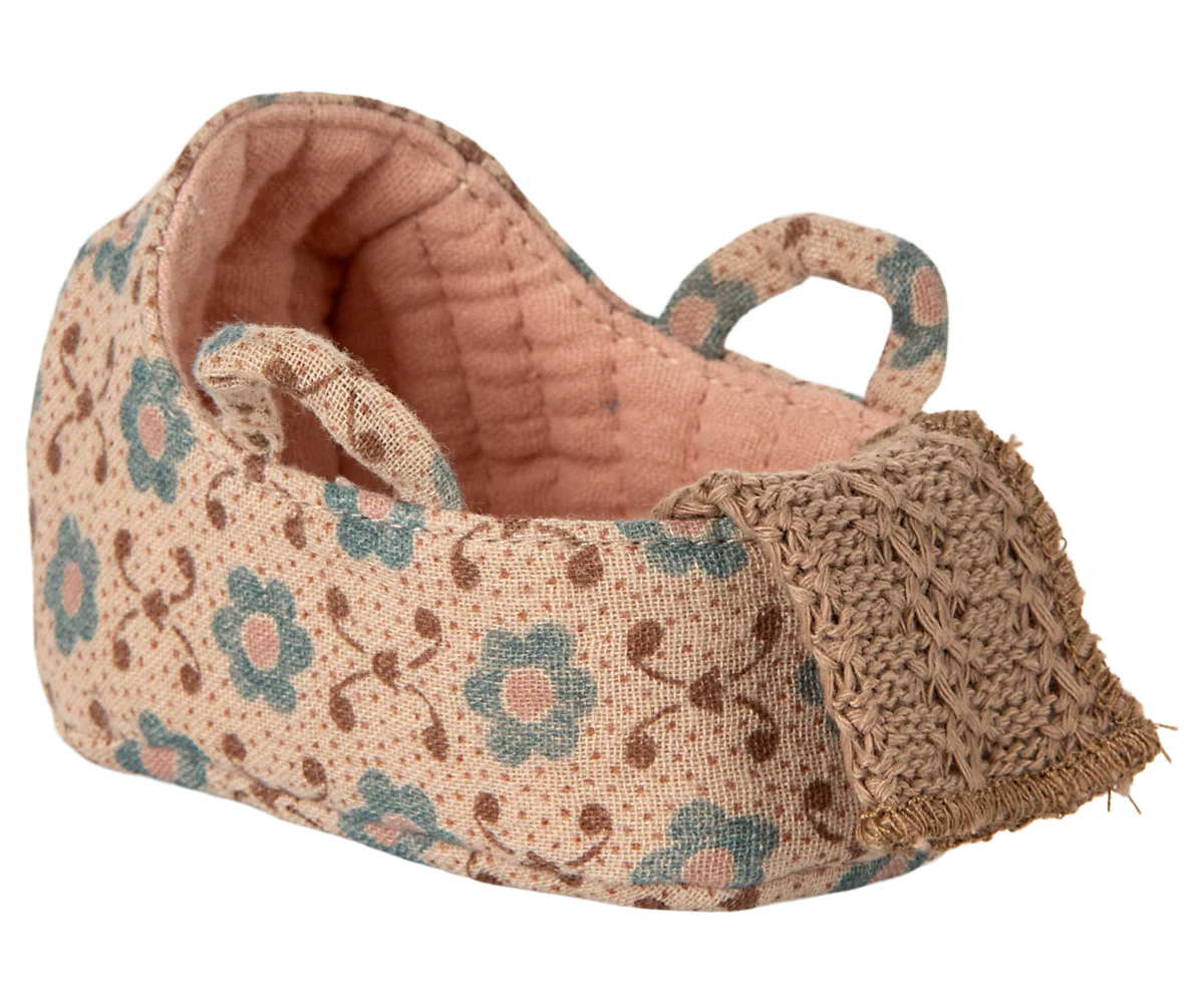 Maileg NEW Baby Mouse In Carry Cot - Rose
