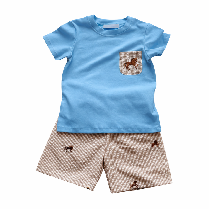 City Beautiful Horse Embriodery Boy Short Set - Persnickety Shop