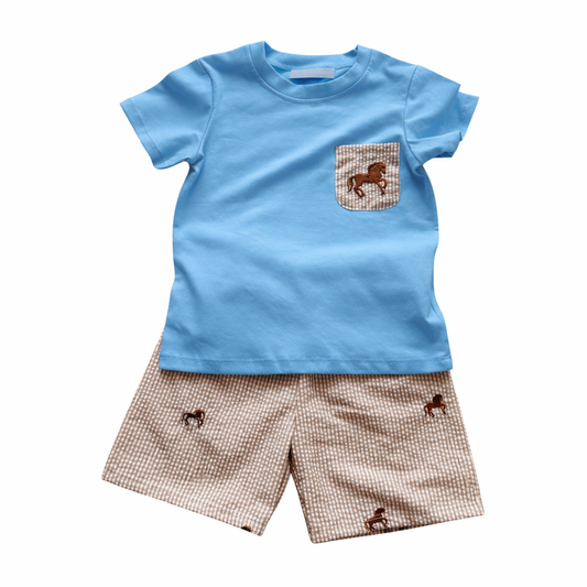 City Beautiful Horse Embriodery Boy Short Set - Persnickety Shop