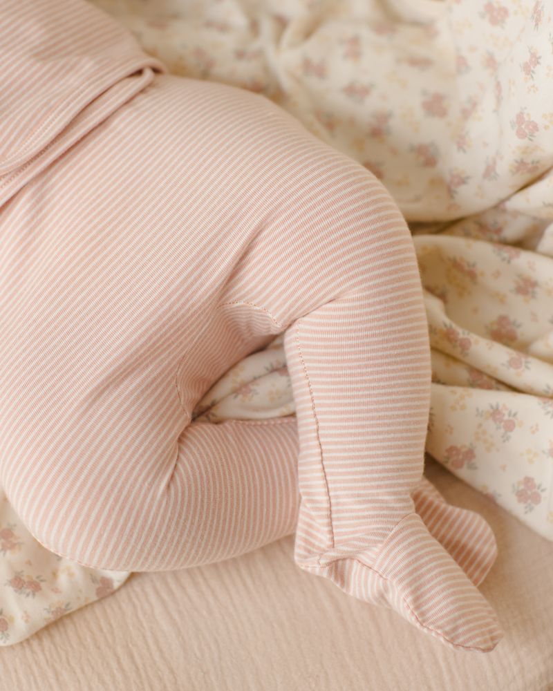 Wrap Top + Footed Pant Set || Melon Micro Stripe - Persnickety Shop