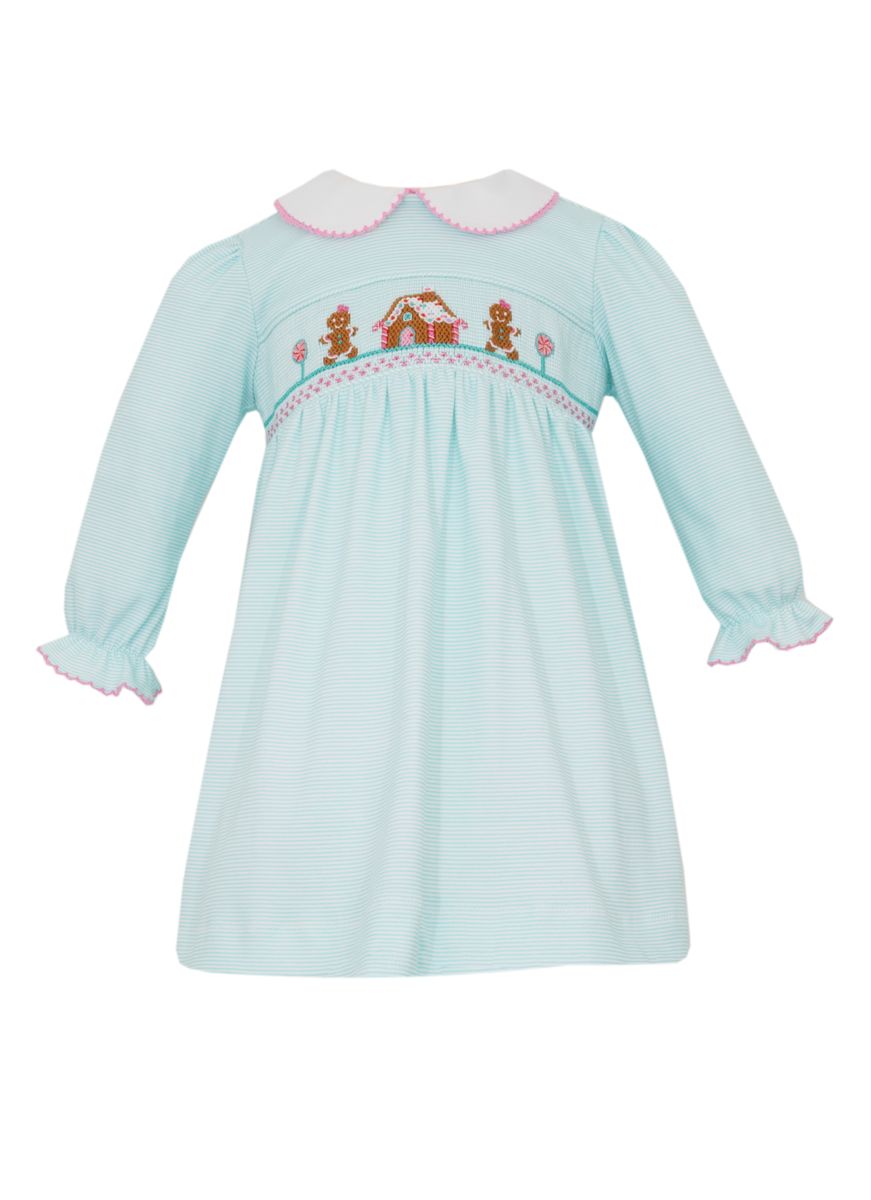 PRE-ORDER GINGERBREAD HOUSE GIRL´S - Aqua knit stripe dress L/S - Persnickety Shop