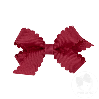 Wee Ones Mini Grosgrain Hair Bow Scalloped Edge Cranberry Garnet - Persnickety Shop